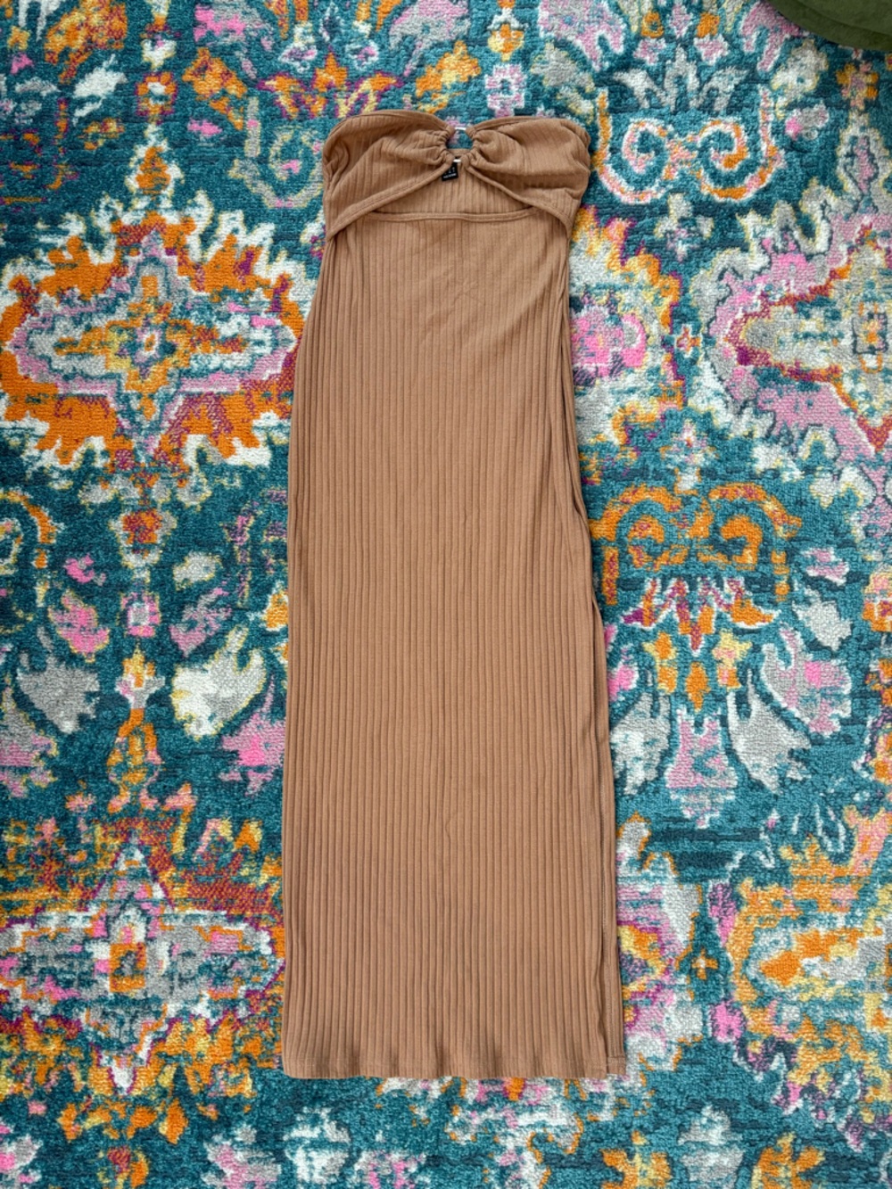 SHEIN Brown Strapless Ribbed Maxi Dress